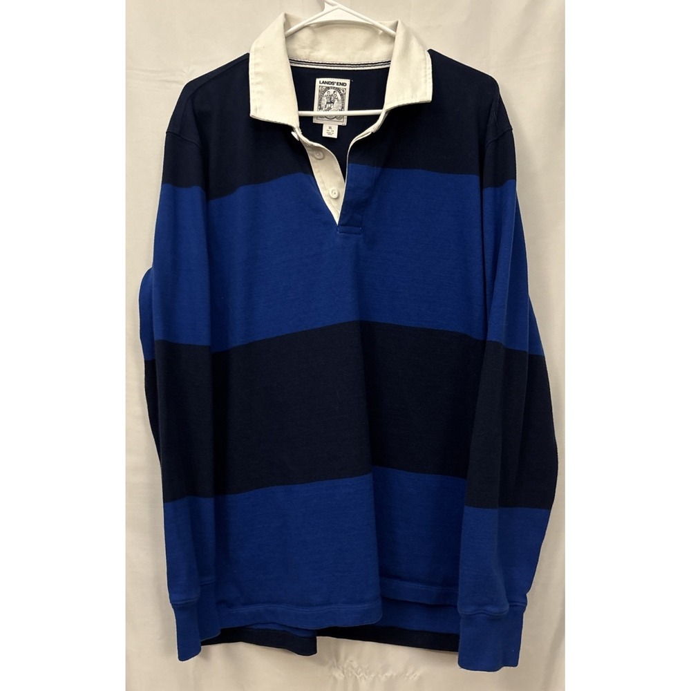 VTG Lands End Men's XL (46-48) Blue/Navy color  Block Striped‎ Authentic Rugby